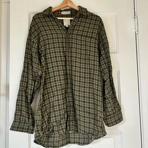 Brown and green plaid button down shirt